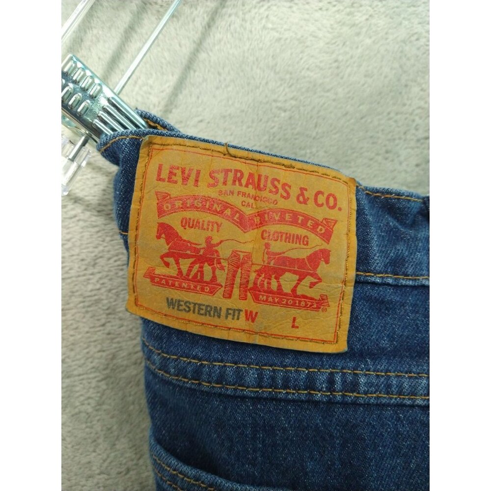 Levis Jeans Mens 44x32 Blue Denim Western Fit Straight Leg High Rise Stretch - Picture 10 of 11